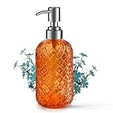 14 Oz Refillable Glass Soap Dispenser with Rust Proof Stainless Steel Pump, for Dispense Hand soap, Body wash, Lotion (Orange)