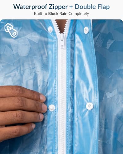 Image of Destinio Poncho for Men, Poncho for Women-Thick Waterproof PVC, Rain Coat, Reusable - Transparent Pocket Raincoat with Hood, Full Cover for Bag in Travel, Trekking, Bike Riders