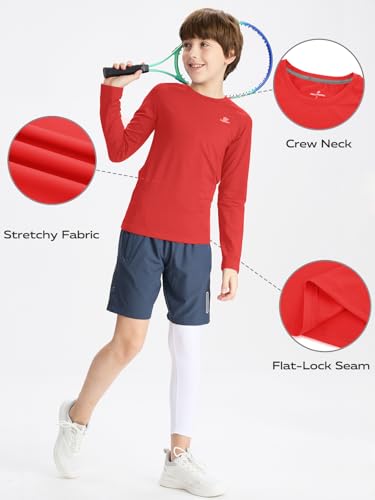 Image of DEVOROPA Youth Boys Compression Shirt Long /Short Sleeve Football Baseball Undershirt Quick Dry Kids Sports Baselayer Crewneck