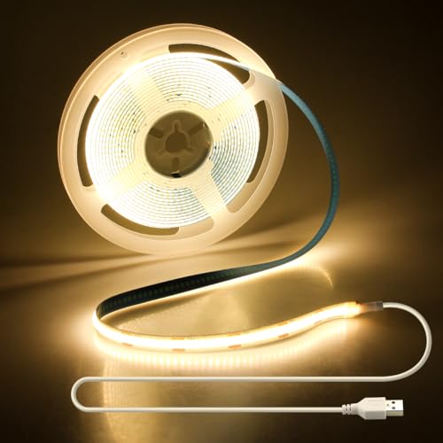 Aclorol COB LED Streifen 4M Warmweiß 3000K 5V USB TV LED Hintergrundbeleuchtung mit Selbstklebend Fleixbel und Zuschneidbar für unter Küchenschränken Computer Bett Kleiderschrank 320LEDs/m 8mm Breit