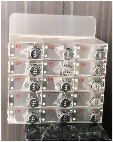 Wall-Mounted Acrylic Cell Phone Locker with Combination Lock – 15 Slot Classroom Storage Solution for Secure Student Device Organization and Easy Access.