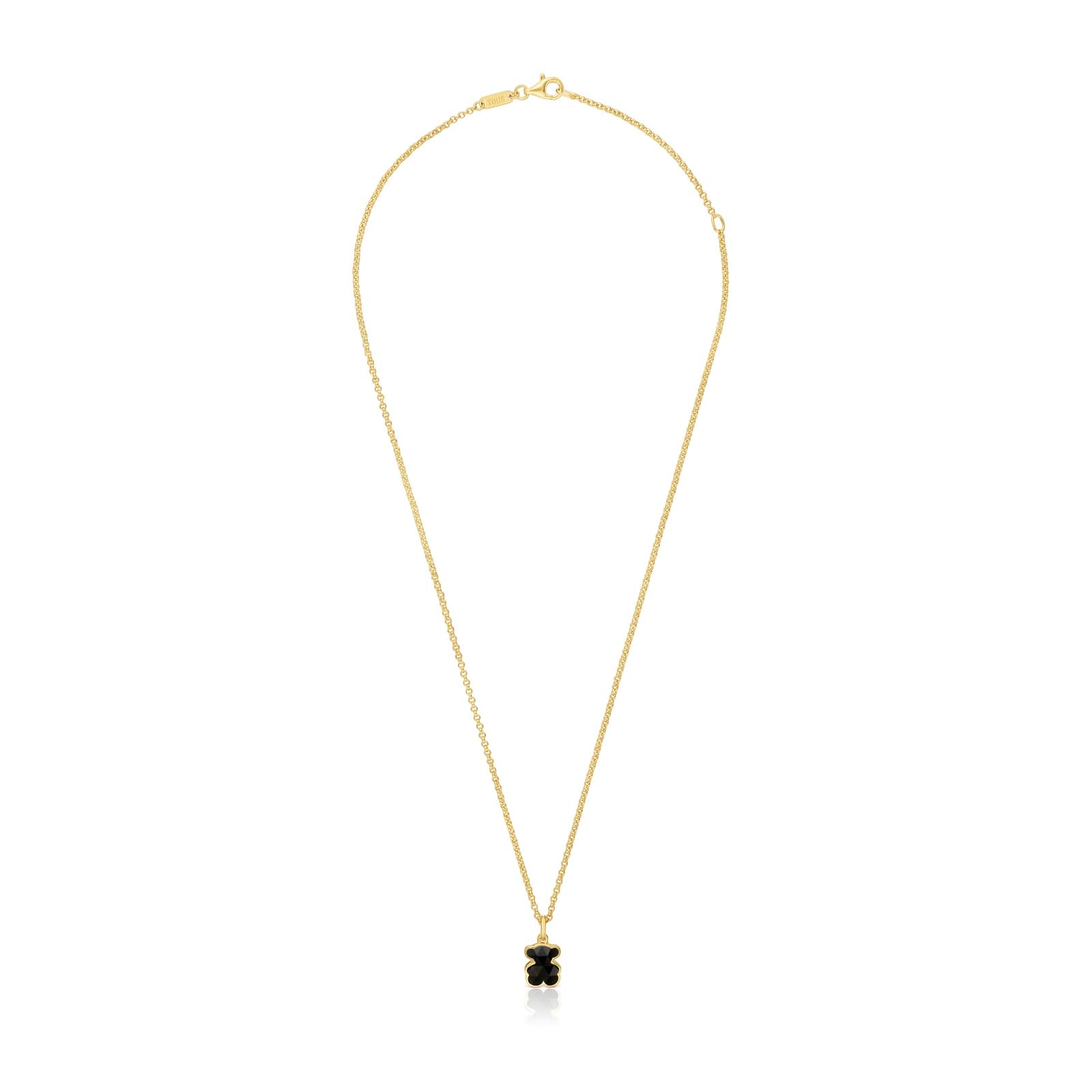 TOUS Collar Corto para Mujer con Baño de Oro 18 Kt sobre Plata de Primera Ley y Motivo Oso en Ónix, Colección Icon Color