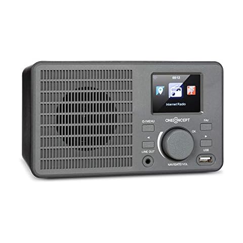 oneConcept TuneUp - Internetradio, WLAN-Schnittstelle, Leistung: 5 Watt, App-Control mit AirMusic App, Line-Ausgang, 2,4"-HCC Display (High Contrast and Color), dunkelgrau Cover