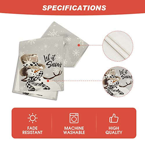 Image of Artoid Mode Grey Snowman Snowflake Let it Snow Christmas Table Runner, Seasonal Winter Kitchen Dining Table Decor for Home Party Indoor 13x48 Inch