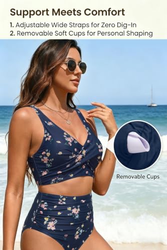 Image of Yonique High Waisted Two Piece Swimsuit-Womens Bikini Set Tummy Control Bathing Suit Modest Full Coverage Bikini 2025