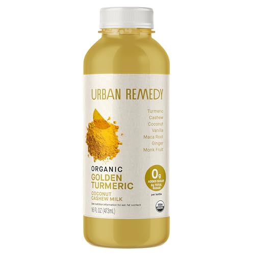 Urban Remedy Golden Turmeric Organic Nut Milk, 16 fl oz, Cashew Milk, Coconut Cream, Turmeric, Ginger & Cinnamon, Dairy-Free Ayurvedic Beverage, Organic, Non-GMO, Gluten-Free, Kosher