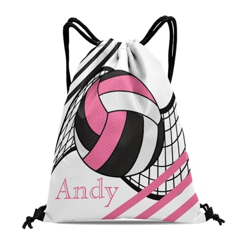 CUXWEOT Personalized Volleyball Pink Black Drawstring Sackpack Travel Backpacks Sports Lightweight Gym Bag For Men Women