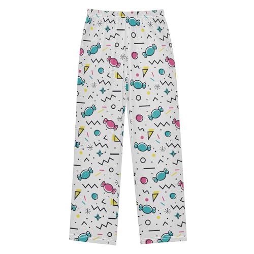 ZZXXB Candy Print Boys Long Pants Soft Trousers Elastic Waist Kids Lounge Bottoms with Pockets S-XL
