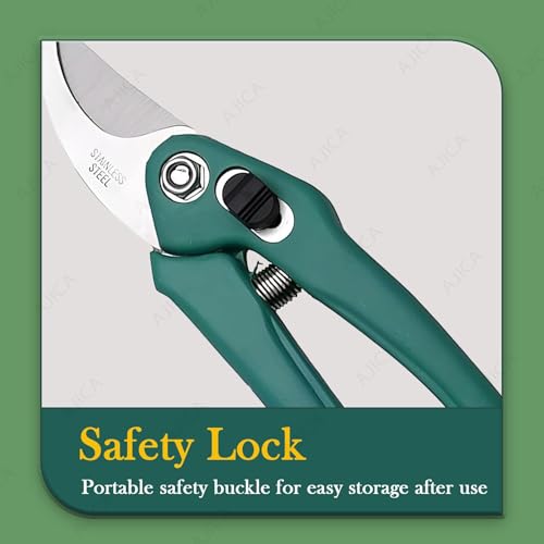 Image of Green Snap Garden Pruning Shears, Stainless Steel Blade, Bird's Beak Style, Multicolor, 200 grams, 30cm Length, Anti-Slip Handle with Safety Lock- multicolor