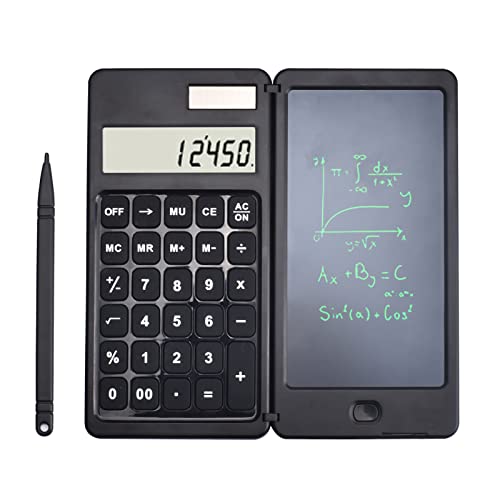 Calcolatrice scientifica con lavagna cancellabile, Calcolatrice Scrivente con Display LCD a 10 cifre, doppia alimentazione solare e batteria, per ufficio, casa, scuola（nero）