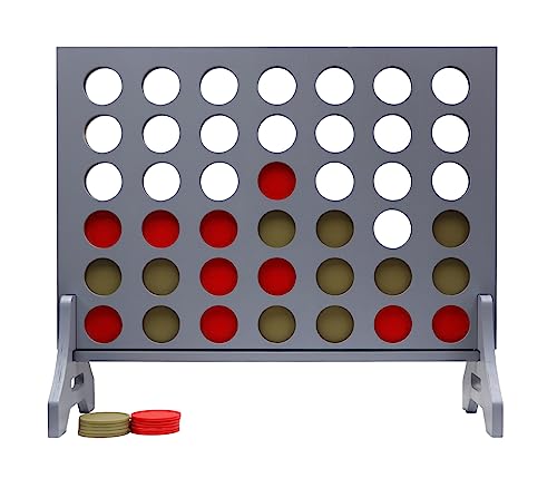 Image of Giant 4 in a Row Game for Family & Adults - Tailgating Pros Jumbo Grey Wooden Four in a Row Indoor & Outdoor Yard Game for Family Party Fun, Portable Activities for Patio, Backyard, and Camping