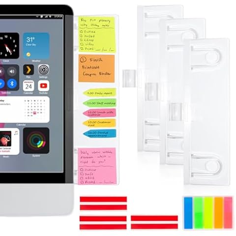 Barelove 3 Pack Computer Monitor Memo Board Holder (Left/Right/Top) + Sticky Note, Transparent Acrylic Screen Message Pad with Paper Clip, Reminder Side Panels Organizer for Students Office Desktop Cover