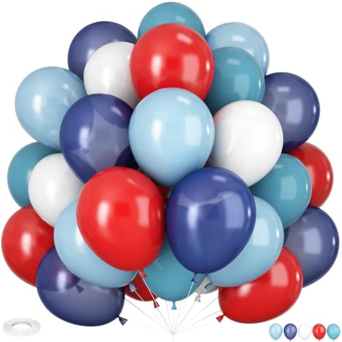 Image of HILAVO Red Blue White Balloons 60 PCS Navy Light Blue Red White Balloon | Baseball Nautical Birthday Party Britain Patriotic Labor Memorial Day 4th of July Independence Day Decorations