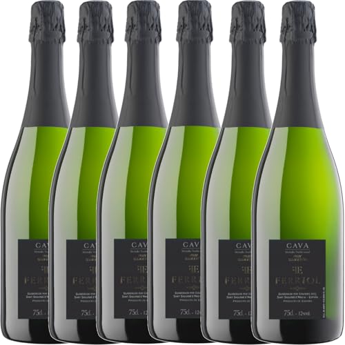 Cava Brut Nature - Ferriol D.O. Cava 6 Pack – Elaborado con Xarel·lo, Macabeo y Parellada – Equilibrado, Armónico y de Buena Persistencia – 12% Vol – Botella 75 cl – Covides