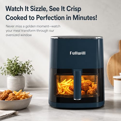 Image of Fullwill 6QT Air Fryer w /Window, 12-in-1: Fry,Roast,Bake,Dehydrate,Fries. Nonstick, Dishwasher-Safe Basket. Family /Friends Party. Max 400F,1700W,Dark Blue