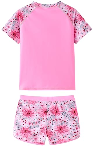 Image of UMELOK Girls Rash Guard Swimsuit Short Sleeve Bathing Suit Rashguard Sets