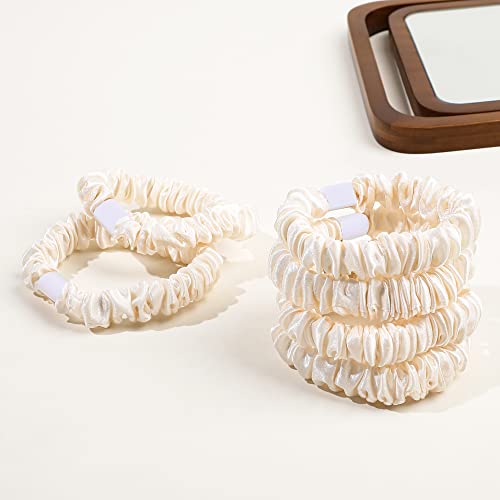 Image of Ivyu Hair Ties Satin Scrunchies - Small Mini Scrunchy for Women Thick Thin Hair Accessories Cute Soft No Slip Hair Elastics Ponytail Holder for Curly Hair No Damage Hairties Gift for Girls Champagne