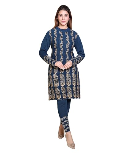 Image of Grand Line Women's Acrylic Woolen Winter Wear Warm Kurta with Palazzo Set