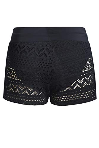 Women Board Shorts Lace Bikini Bottom Swimdress Swimsuit Skort (Black_Lace, M) #TOP6