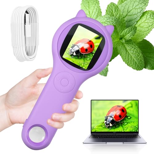 tlidfgeo Handheld Mikroskop für Kinder, 2,0 IPS-Bildschirm 500X Taschenmikroskop für Kinder, 2MP Lens Pixels Mini Mikroskop, 3 Stufen Einstellbar LED Lights USB-Anschluss an PC