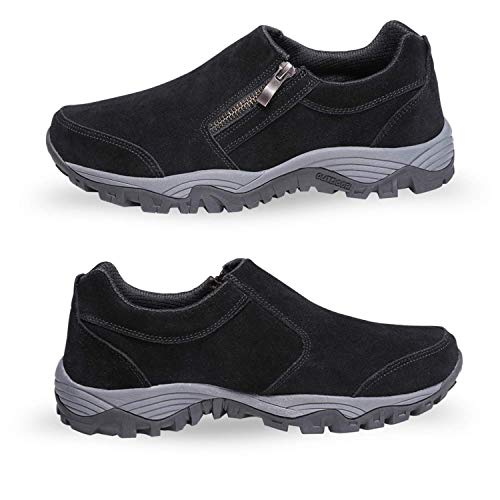 SILENTCARE Mens Slip On Hiking Shoes Lightweight Breathable Outdoor Trailing Trekking Walking Shoes Casual Loafers Black