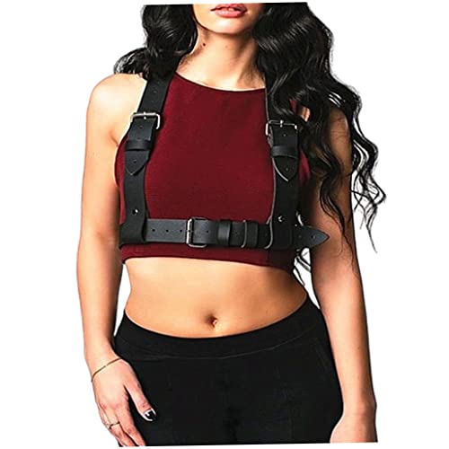 Punk Leather Harness Body Chest Caged Waist Bälte Justerbara kroppsremsor för klänningar, bröstkorgs midja bälten