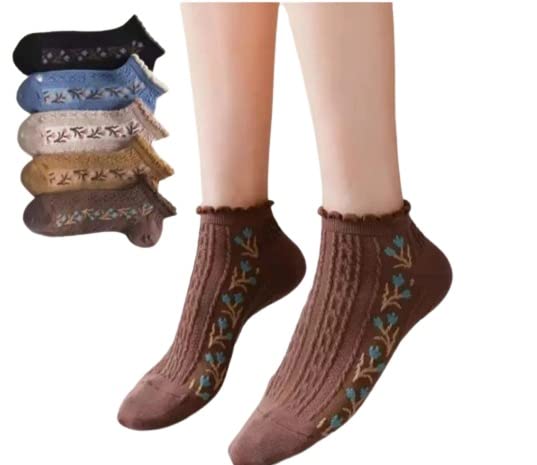 Socks for Women Ankle Length Cotton No Show Low Cut, Multi color, Floral Print, Pack of 5 Cool Prints (Assorted Colors And Designs)-picture-31