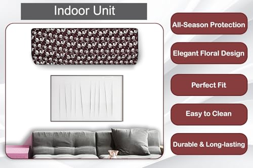 Image of The Furnishing Tree 1 Ton Split AC Cover for Indoor and Outdoor Units Floral Pattern Brown