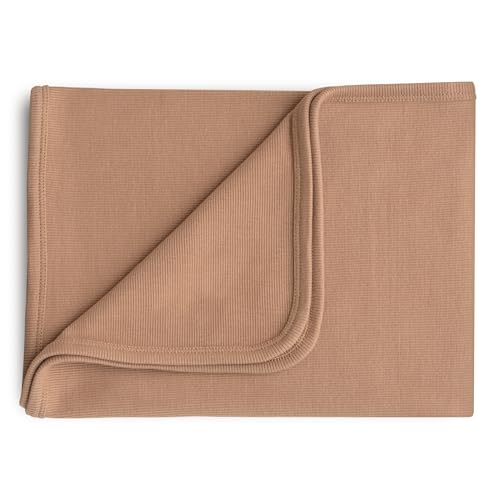 Image of mushie Extra Soft Baby Blanket | Cotton and Elastane Ribbed Receiving Blanket, Swaddle, Stroller | 35x35 Inch (Tan)