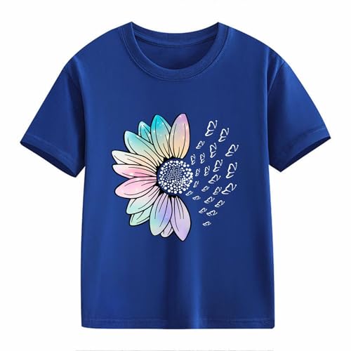 Girls Loose Fit Sunflower Graphic T Shirts Short Sleeve Crewneck Cute Pattern Printed Tops Kids (A-Blue, 4-5 Years)2