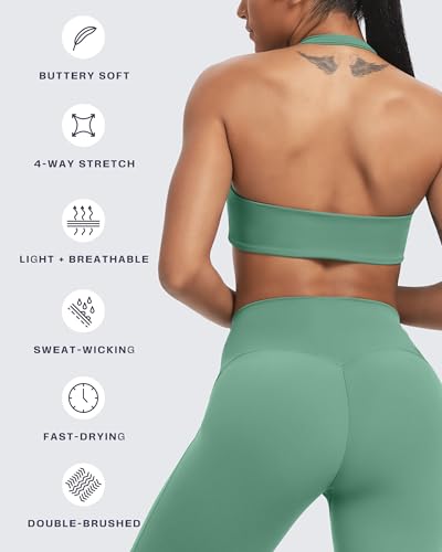 Image of Aoxjox Women's Workout Sports Bras Fitness Taylor Scrunch Halter Bra Yoga Crop Tank