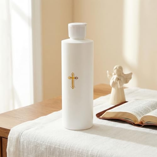 Image of Hiceeden 3 Pack 250ML Water Bottles Catholic, Empty Container Water Plastic Bottle, Cylindrical Water Bottles with Gold Cross Pattern, White(8.4oz)