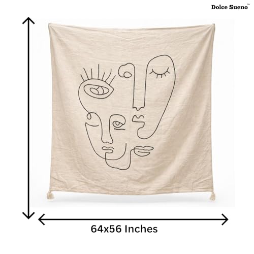 Image of Cotton Boho Throw Blanket, Abstract Print, 64x56 Inches