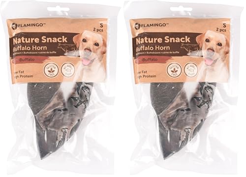 Flamingo Leckerli Hund – Natur Büffelhorn Small – 260g – langlebiges Kauprodukt – zahnpflegend – naturbelassen (Packung mit 2)