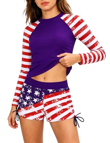 Image of Girls Rash Guard Swimsuits 2 Pieces Long Sleeve Bathing Suits Printed Girls' Swimwear for 6-14Years