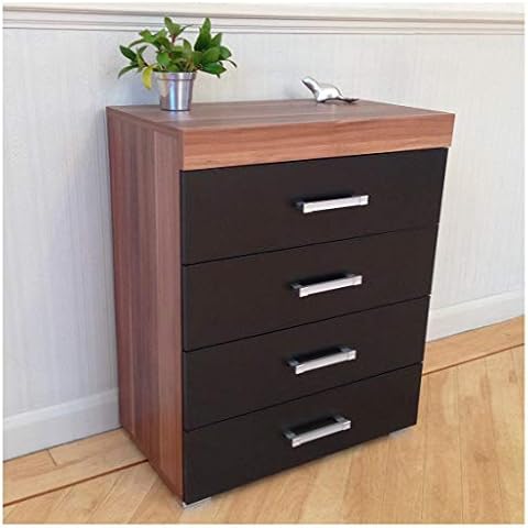 DRP Trading Black & Walnut Chest of Drawer - 4 Draw - Bedroom Furniture Cover