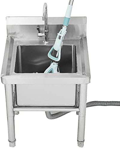 Freestanding Stainless Steel Mop Service Basin w/Faucet, Heavy Duty Slop Sink for Washing Room, Basement, Shop 19.7in,