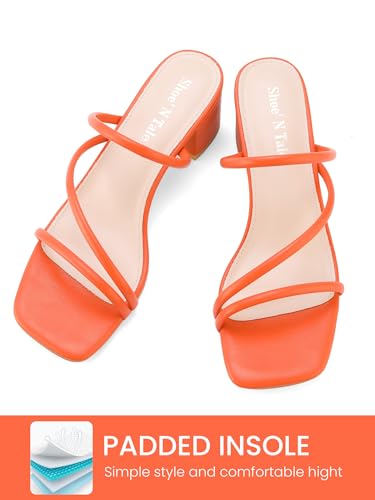 Image of Shoe'N Tale Strappy Heels For Women Low Chunky Block Heel Heeled Sandals Square Open Toe Slip On Slides Mules
