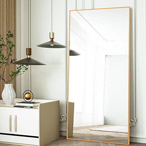 Image of BEAUTYPEAK Full Length Mirror 32 inchx71 inch, Rectangle Large Full Body Floor Mirrors, Dressing Wall Mirror with Aluminum Alloy Thin Frame for Living Room, Bedroom, Gold
