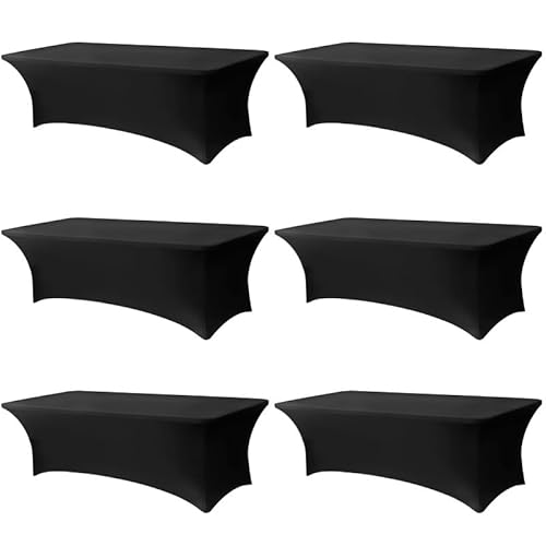 Lemict 6 Pack 8FT Rectangular Spandex Tablecloth,Wrinkle Resistant Fitted Cover for 96x30 inch Banquet Table Cloth, Washable Stretch Fabric for Party, Events, Wedding, Vendor - Black