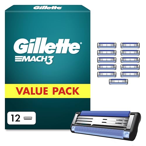 Gillette Mach3 Rasierklingen Herren, 12 Original Ersatzklingen, Klingen für Männer mit Gleitstreifen für Ein Sanftes Gleiten und Klingenbeschichtung 1