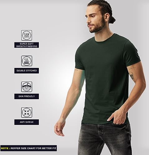 Image of Sleepynuts Men's Regular Fit Round-Neck Half Sleeves Solid Casual Wear T-Shirt (Militry Green -S)