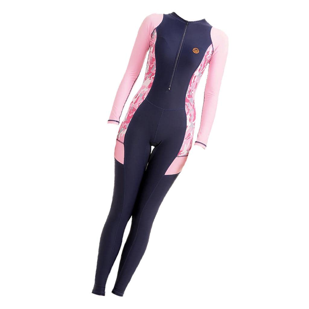 UniQMart_ Women Diving Wetsuit Sailing Suit Jumpsuit UV Protect Rash Guard M Pink