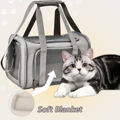 APKOL Transporttasche Katze Hund,7kg Faltbare Transportbox Mittel Katze Hunde,45x30x30cm Katzentransportbox Hunde Katzen Transportboxen,katzentransporttasche, kleine Hundetransportbox,Grau,L