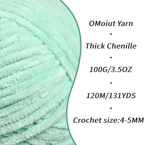 Image of 3 Pack Mint Green Fluffy Velvet Yarn for Crocheting, Chunky Chenille Baby Blanket Yarn for Crocheting, Soft Fuzzy Puzzle Yarn for Knitting, (100g /3.53oz Each) Bulky Thick Amigurumi Crochet Yarns