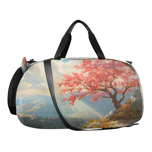 YETTASBIN Sport Travel Duffel Bag for Girls Boys, Autumn Tree Leaves Large Waterproof Weekender Overnight Bag, Detachable Shoulder Strap Gym Bag with Shoe Compartment & Wet Pocket2