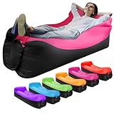 LONGJIN Inflatable Lounger Air Sofa Hammock, Inflatable Couch for Camping, Perfect for Beach Chair Waterproof Anti-Air Leaking Pouch Couch Air Chair for Outdoor, Beach, Hiking (Pink)