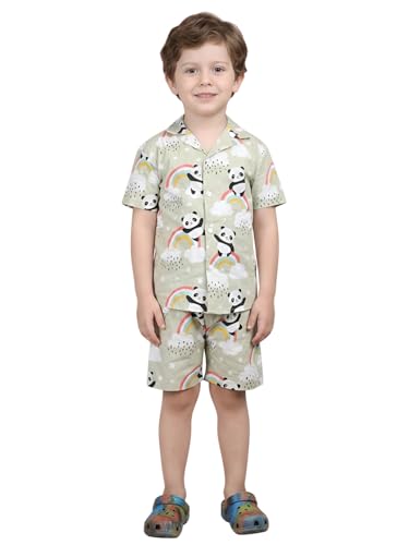 Image of POLKA TOTS Boys 100% Cotton Vacation Wear Co-ord Set | Trendy Printed Shirt & Shorts Combo for Kids | Breathable Summer Beach Outfit for Toddlers & Infants | Lightweight Daily Wear & Night Suit