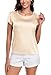 Wantschun Womens Silk Satin Shirt Casual Cap Short Sleeve Blouse Basic Round Neck Work Tops Champagne ; 1X