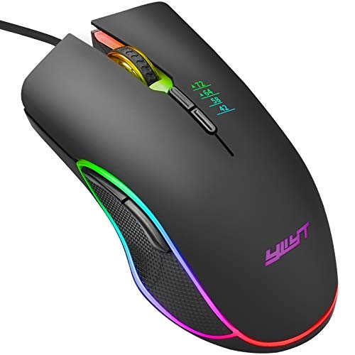 Gaming Mouse,Upgraded Durable RGB Wired Gaming Mouse,Ergonomic Optical Wired Gaming Mouse,Ergonomic Optical Wired Computer Gaming Mice,Programmable up to 7200 DPI for Windows PC Gamers, Black
